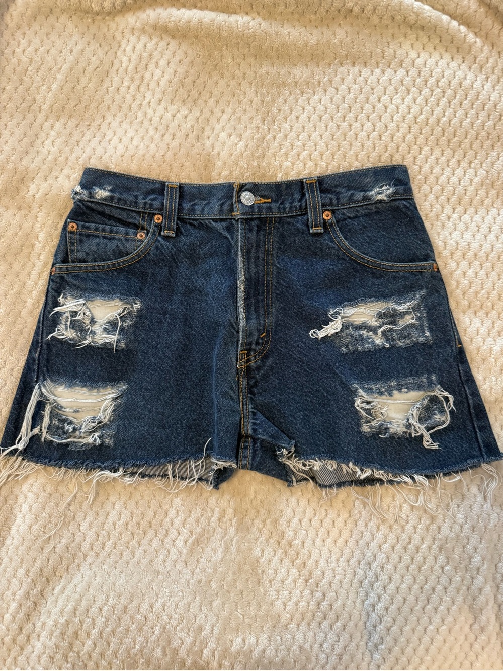Levi's Dark Blue Ripped Denim Shorts